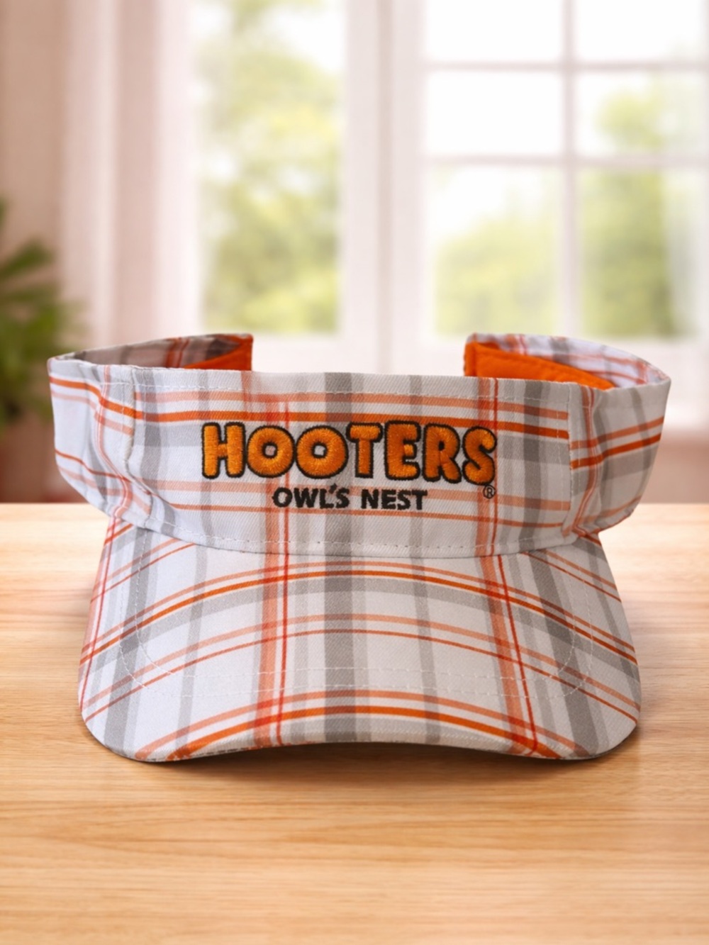 New Hooters Owls Nest White Orange Plaid Adjustable Unisex Golf Hat Cap Visor